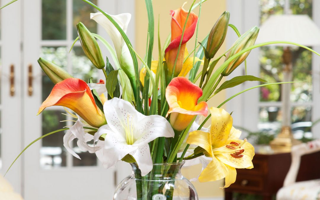 vase of assorted lilies